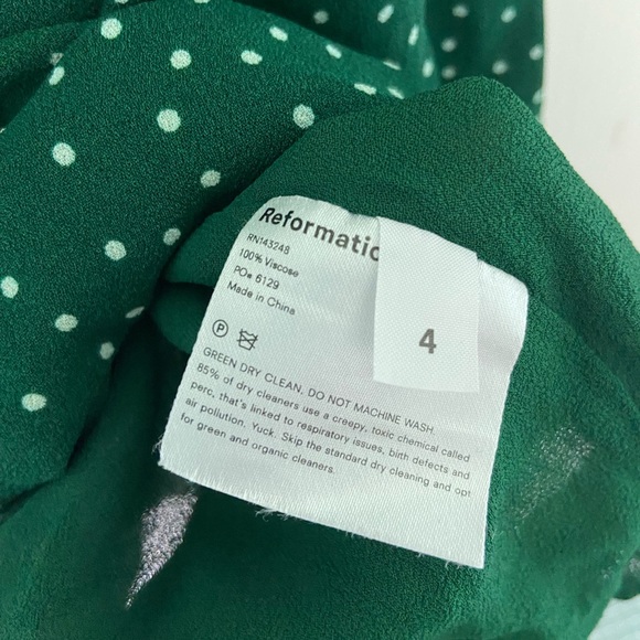 REFORMATION BEATRICE DRESS IN GREEN POLKA DOT - Picture 4 of 4